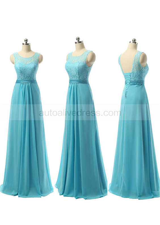 Lace Chiffon Corset Back Long Bridesmaid Dress